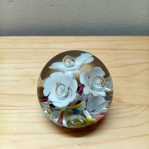 St. Clair Glass Paperweight with Trumpet Flower Design